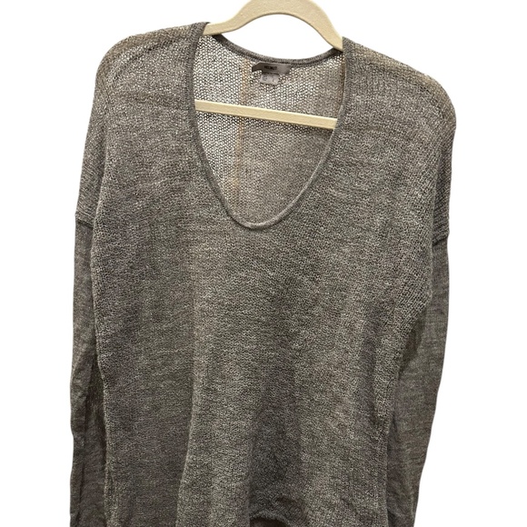 Helmut Lang gray khaki 100% ALPACA v-neck asymmetrical hem sweater L - Picture 1 of 7